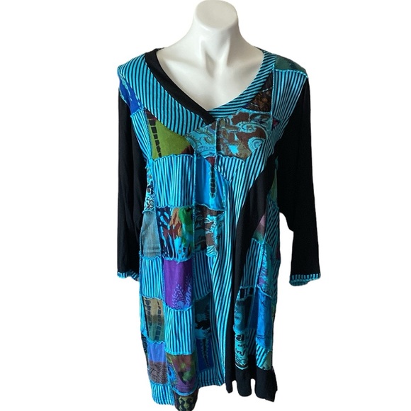 Parsley & Sage Dresses Parsley And Sage Neon Blue Striped V Neck Patchwork Dress Soft Cozy